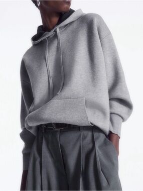 COS Double Faced Knitted Hoodie Modern Casual Pullover Sweatshirt Grey Unisex S